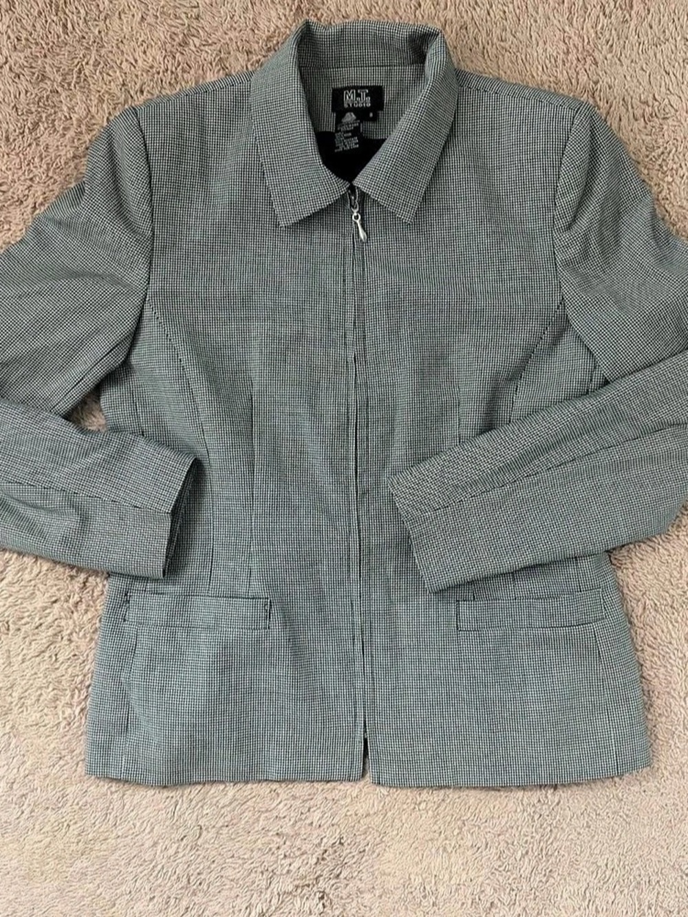 Vintage Morgan Taylor Studio Houndstooth Wool Jacket in Gray Size 8